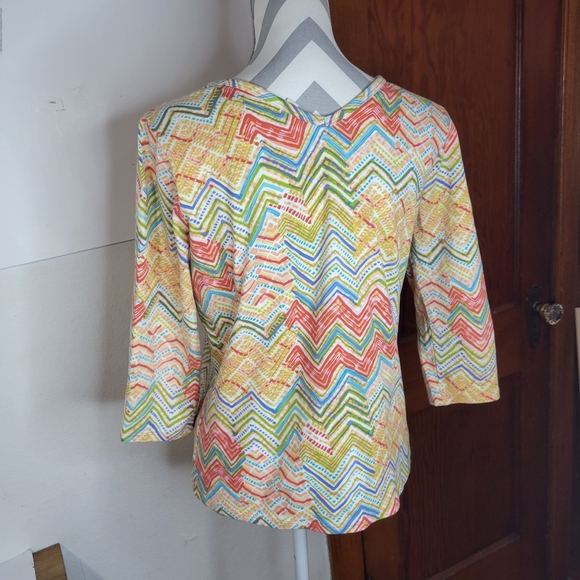 Womans J JIll Multicolor Chevron Print 3/4 Sleeve V-necks Font and Back Size Sm - Picture 5 of 11
